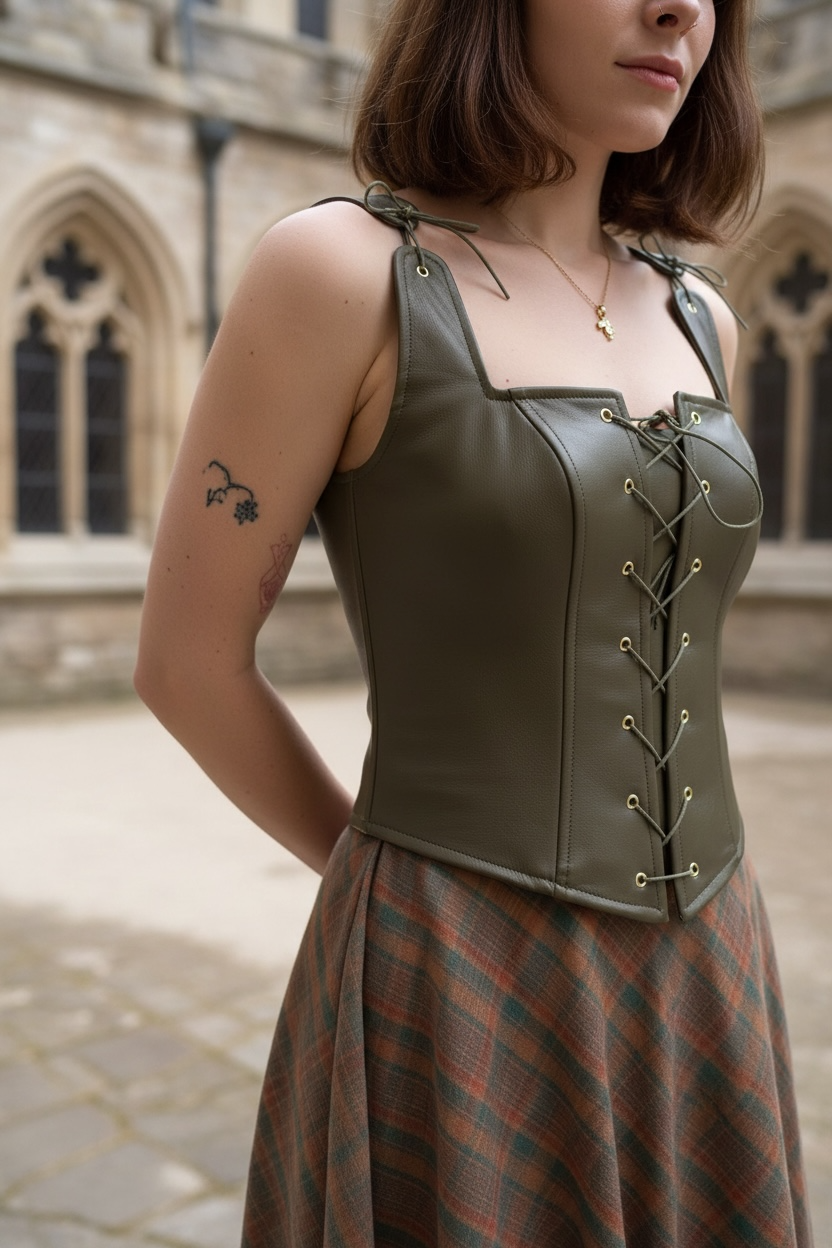 DERİ ÇİFT BAĞCIKLI KORSE - 4 RENK SEÇENEĞİ İLE