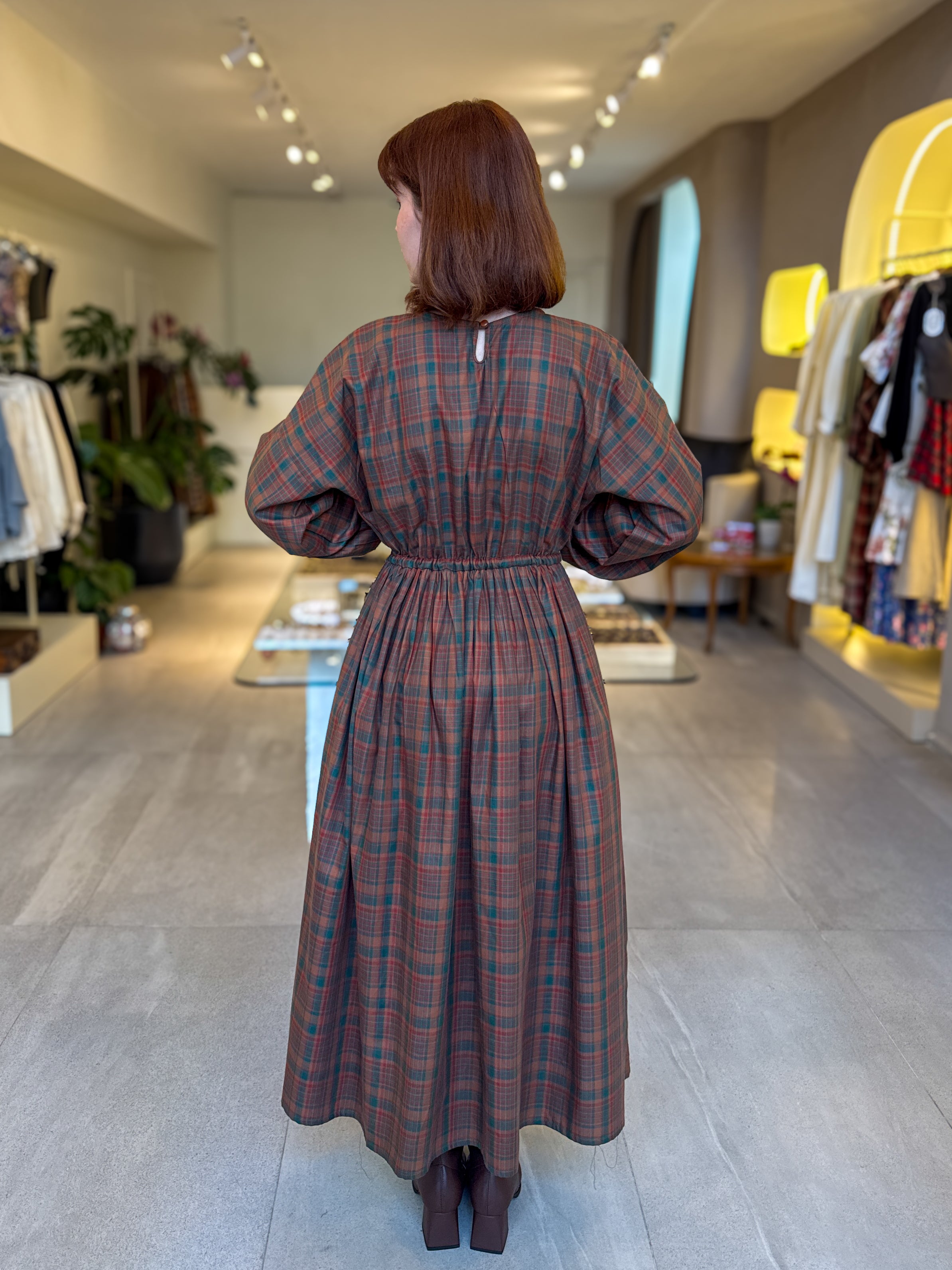 Salaş Kızıl-Yeşil Ekose Elbise