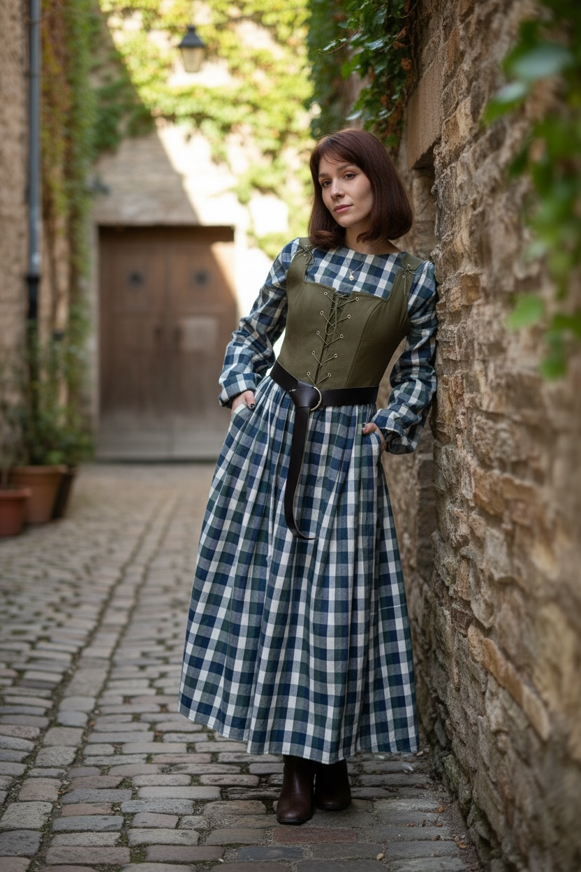 Salaş Yeşil- Lacivert Ekose Elbise