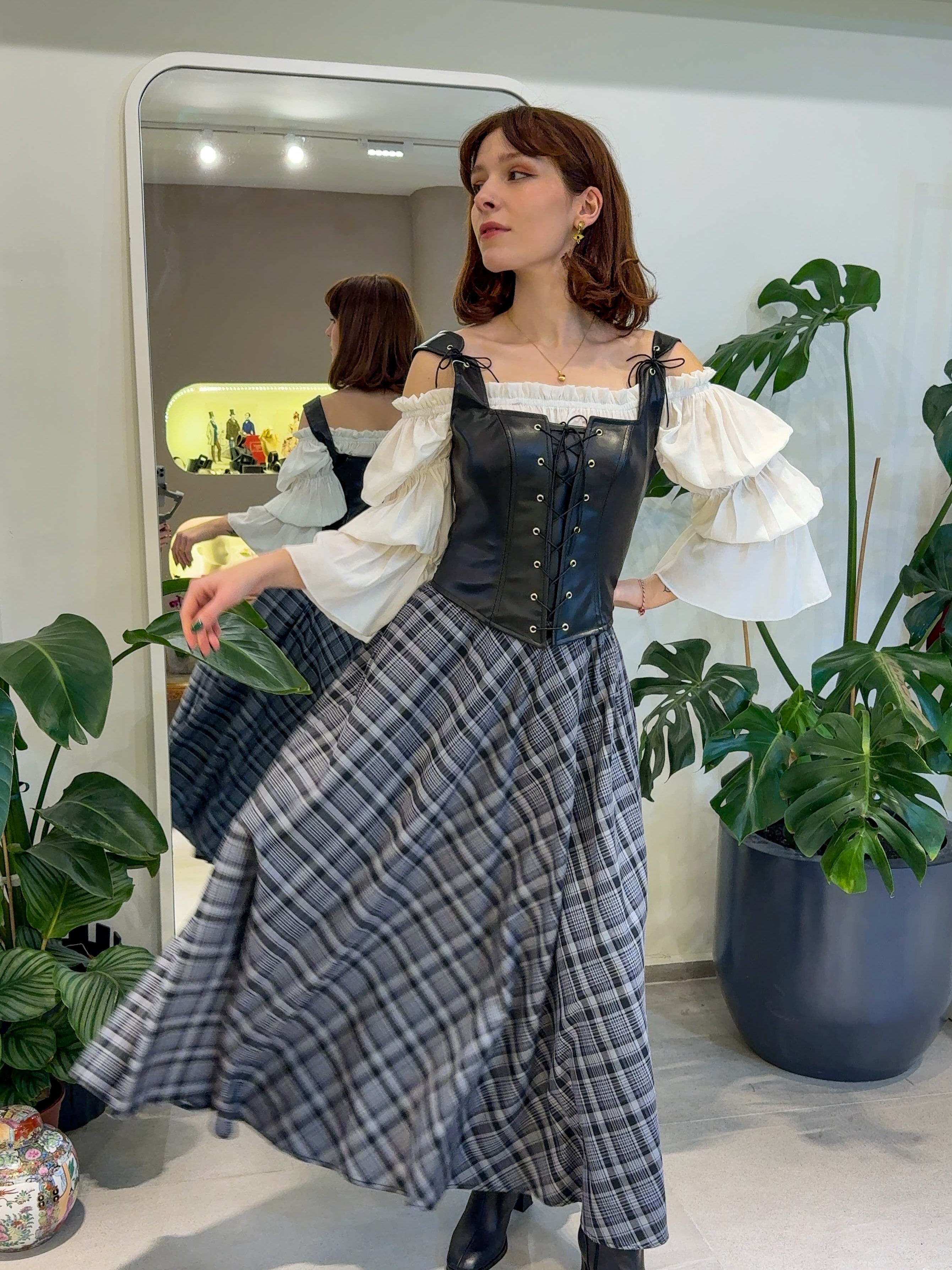 DERİ ÇİFT BAĞCIKLI KORSE - 4 RENK SEÇENEĞİ İLE