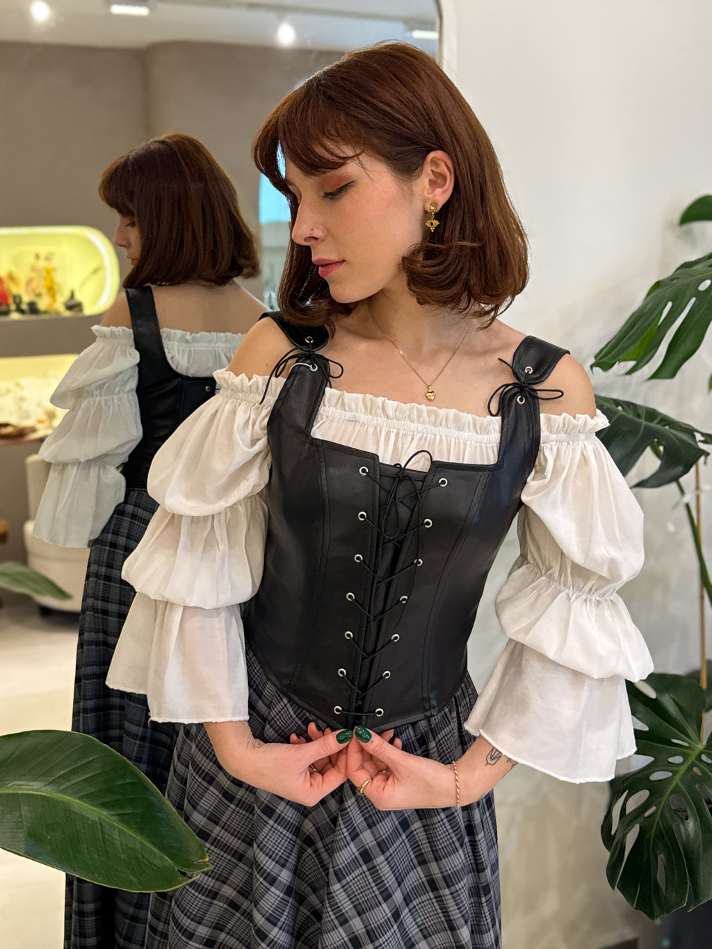 DERİ ÇİFT BAĞCIKLI KORSE - 4 RENK SEÇENEĞİ İLE