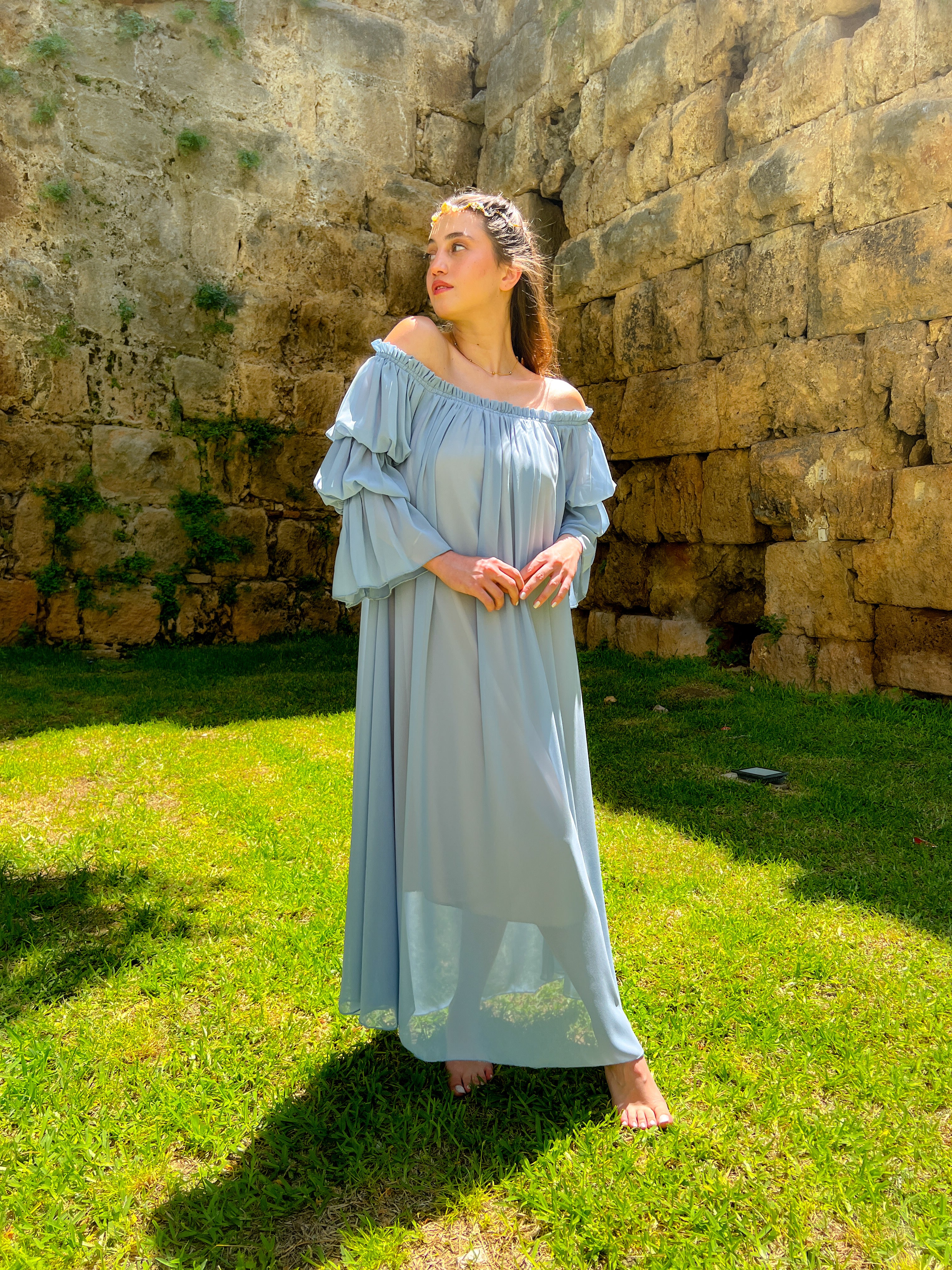 Gök Mavisi Şifon Elbise