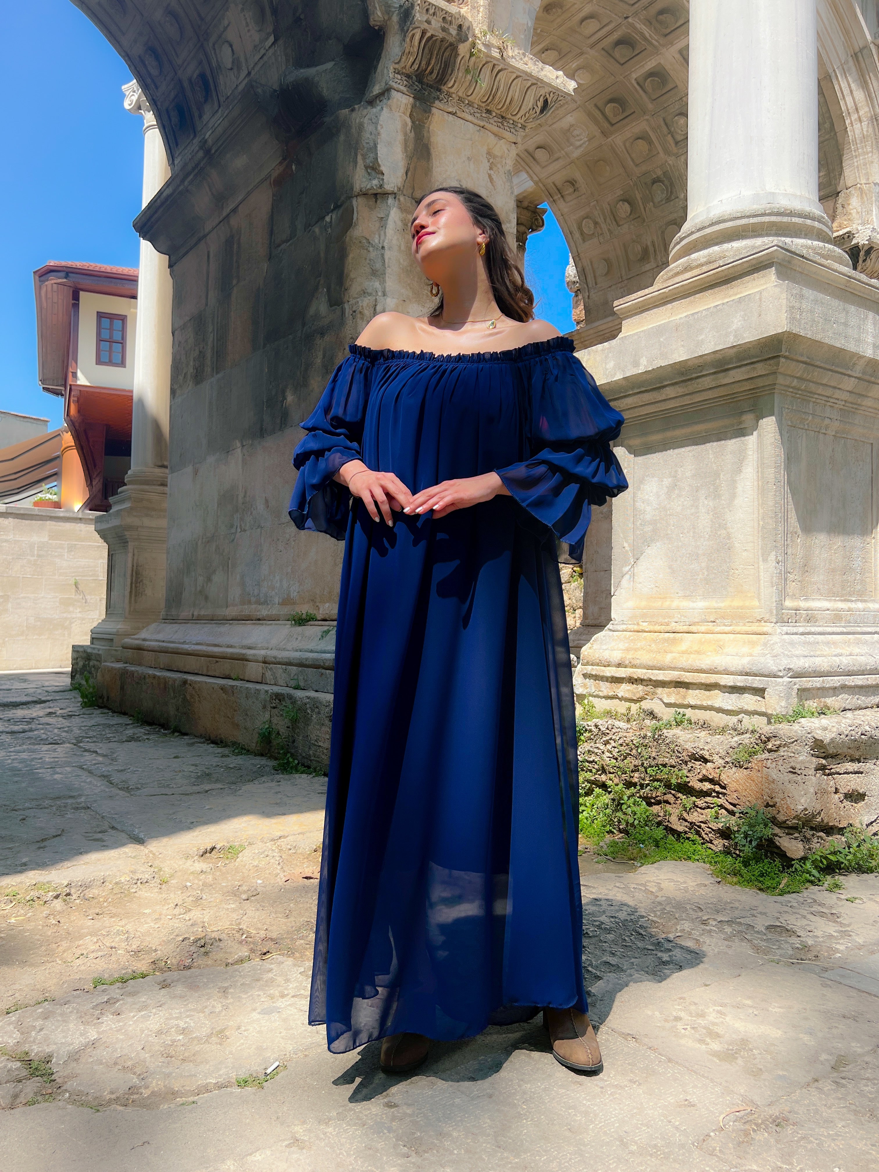 Lacivert Şifon Elbise