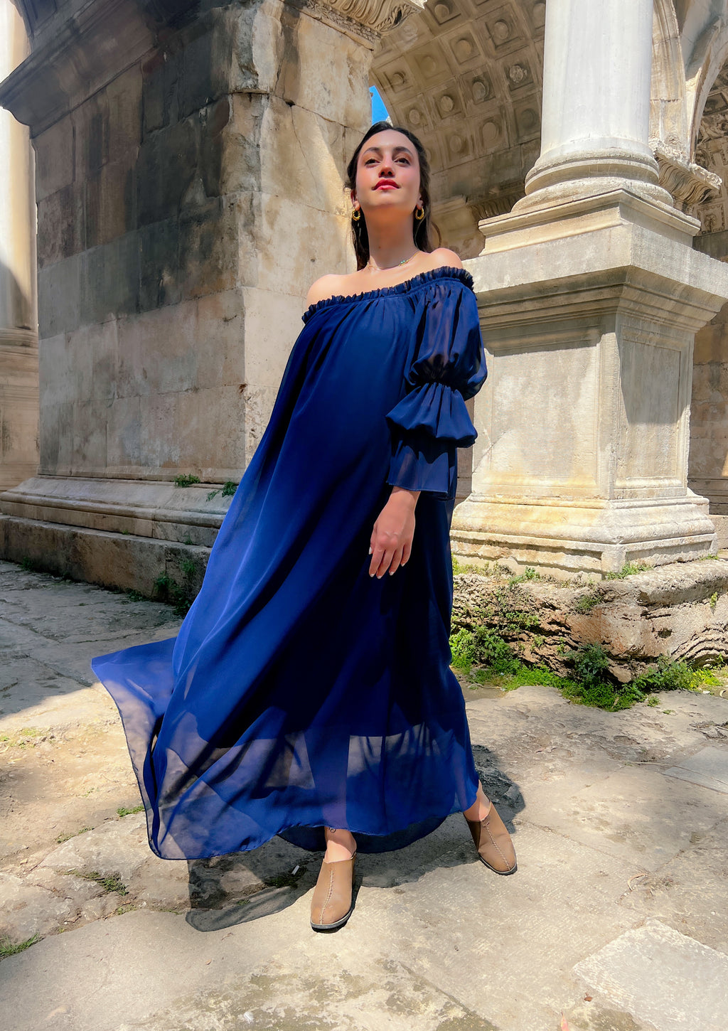 Lacivert Şifon Elbise