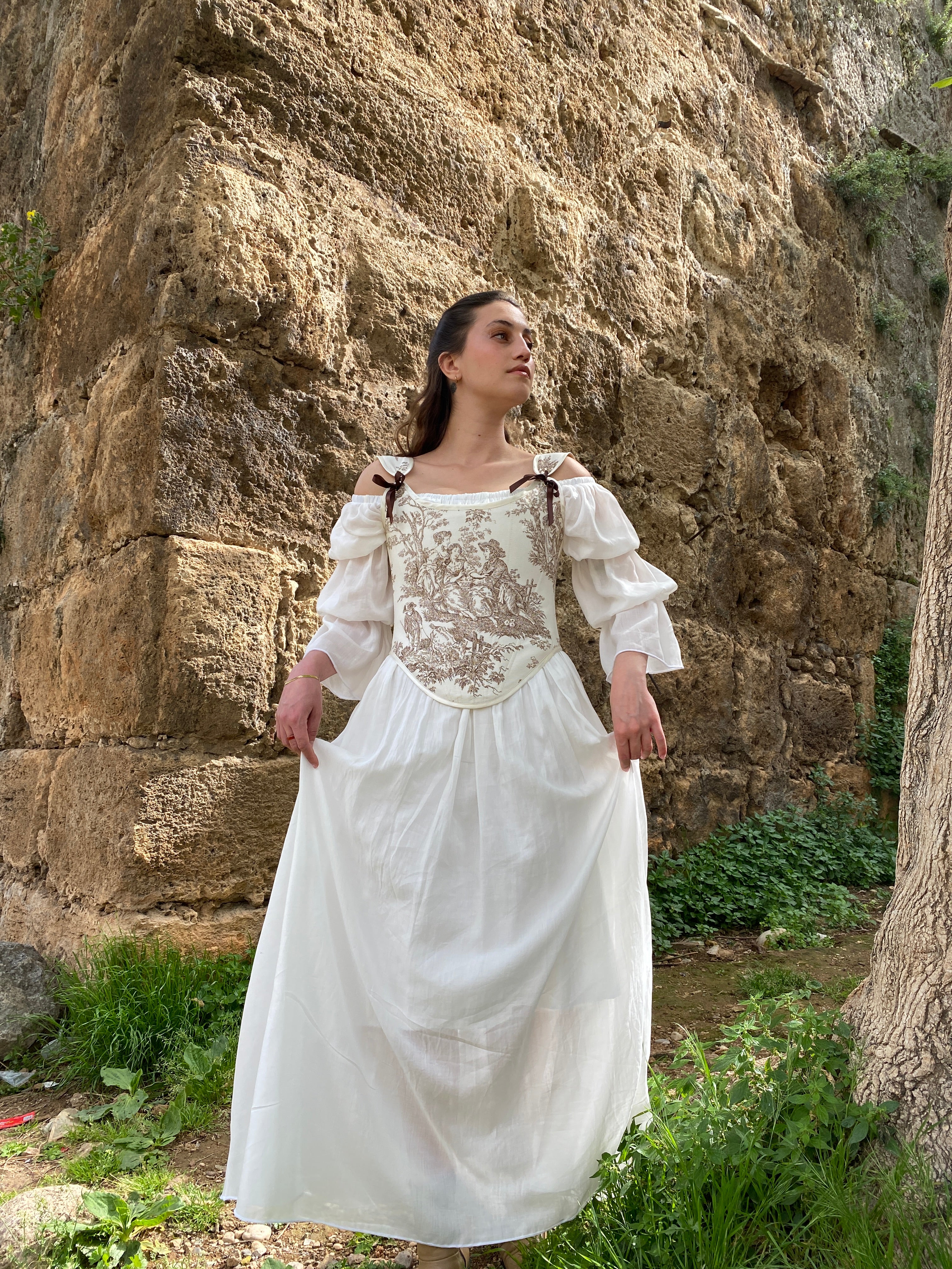 Brown Touile de Jouy Victoryen Korse-Büstiyer