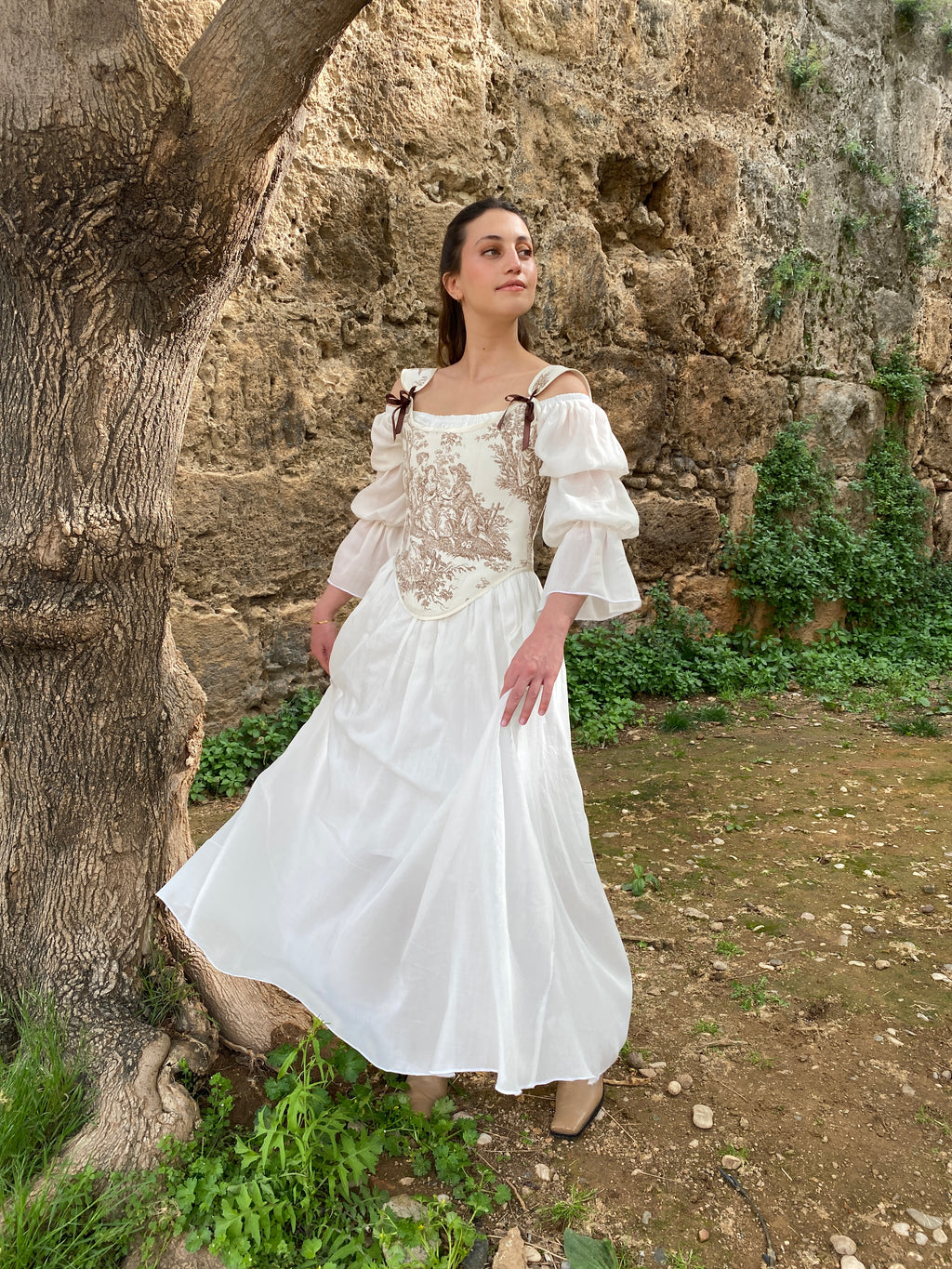 Brown Touile de Jouy Victoryen Korse-Büstiyer