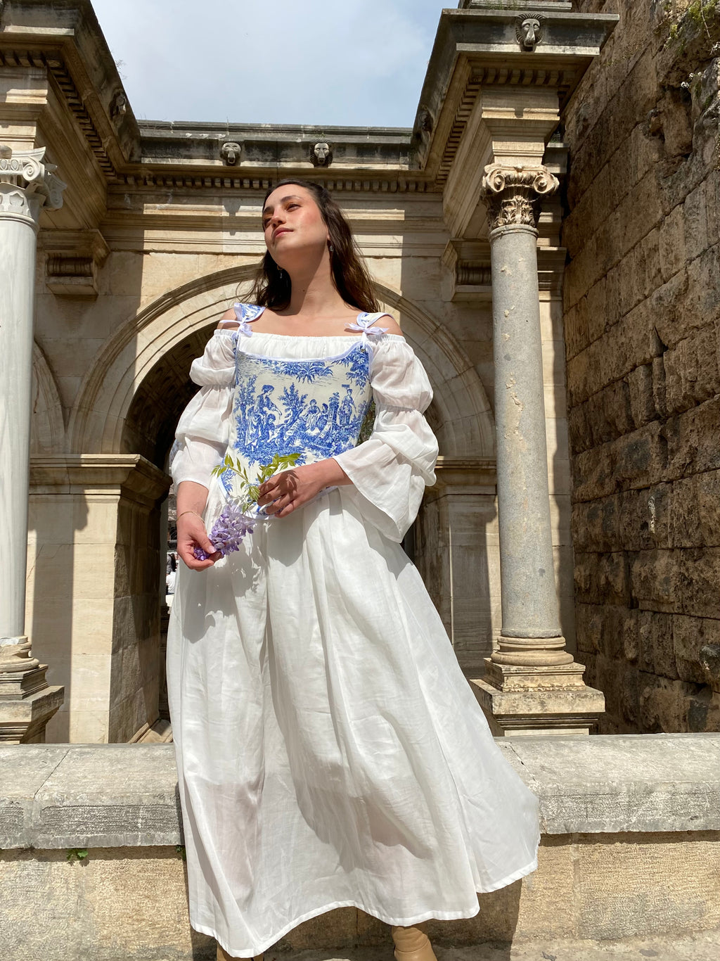 Blue Touile de Jouy Victoryen Korse-Büstiyer